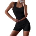 thumbnail image 2 of Women Workout Sets 2 Piece Seamless Ribbed Crop Tank High Waist Shorts Yoga Outfits Black S, 2 of 7