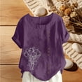 thumbnail image 5 of LEKWK Plus Size Womens Linen Short Sleeve Tops Tulip Sketch Print Round Neck Graphic Tees Summer Tops Vintage Graphic Side Button Holiday Party Wear, 5 of 5