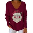 thumbnail image 2 of Womens Tops Christmas Printed Long Sleeved V-neck Loose Casual Coarse Woven Pit Stripe Hoodie Top,Blouse for Women Wine L, 2 of 5