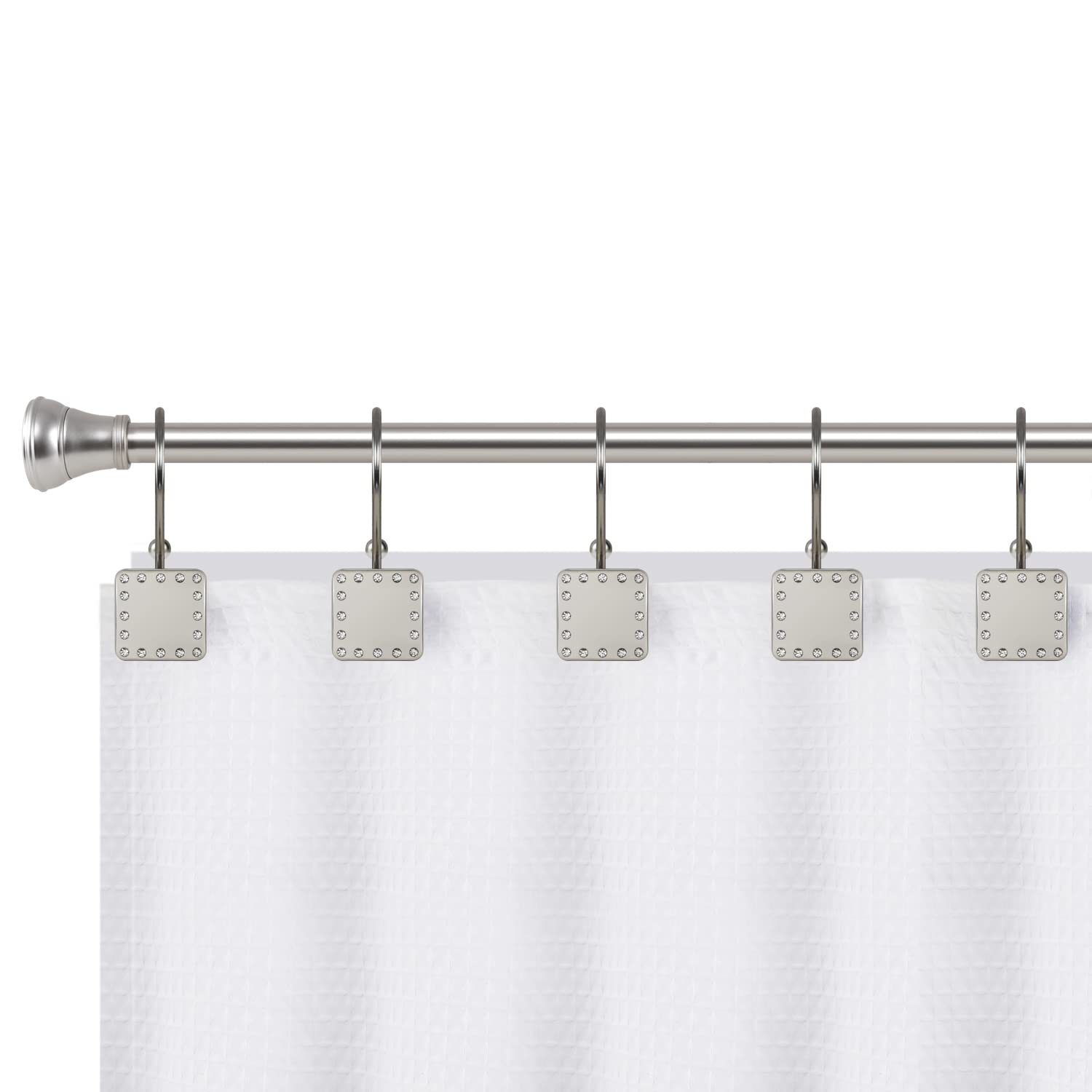 Utopia Alley Shower Rings, Double Shower Curtain Hooks for Bathroom, Rust Resistant Shower Curtain Hooks Rings, Set of 12, Brushed Nickel