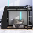 thumbnail image 2 of Mirightone Full over Full Bunk Bed with Gaming Desk and Storage Shelves, Full Wooden Gaming Bunk Bed with LED Light & Charging for Gamer - Black+Grey, 2 of 7