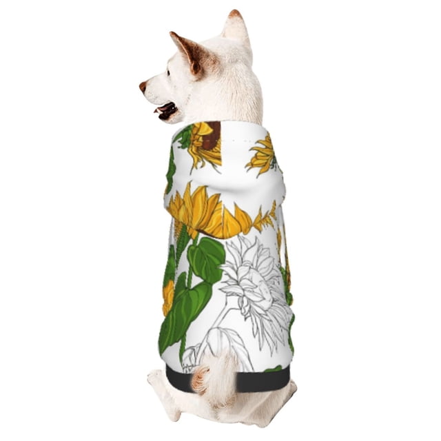 Fotbe Plump Sunflower And Sketch Sudadera con Estampado para Perros Pequeños – Suéter con Capucha para Mascotas, Tela Suave de Forro Polar con Bolsillo-XX-Large