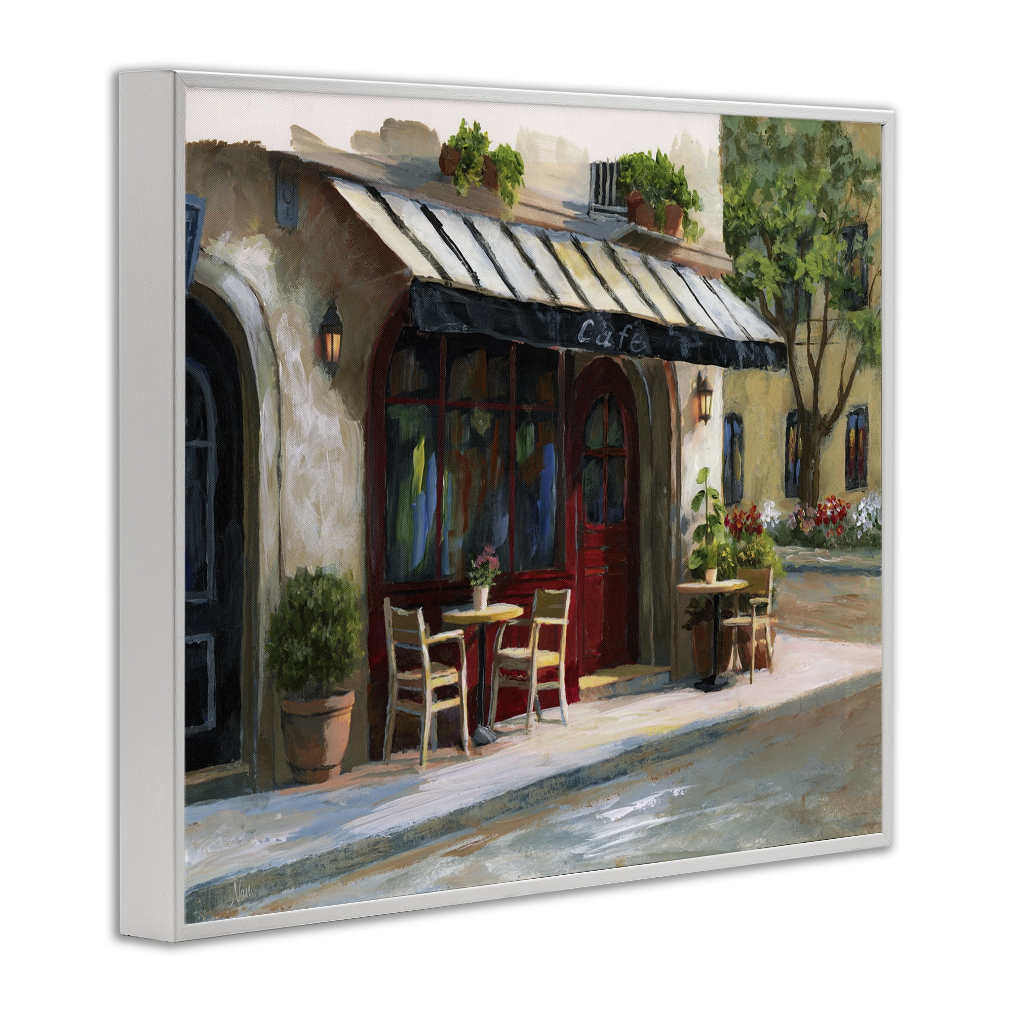 Stupell Industries Charming Sidewalk Cafe Tables White Framed Giclee Art, design by Nan
