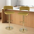 thumbnail image 2 of Costway Tabourets de Bar Pivotants en Velours, Ensemble de 2, Rembourrés, Dossier Tressé Réglable, Jaune, 2 of 8