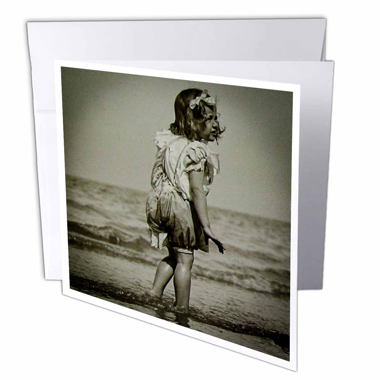 3dRose, Vintage Little Girl at the Beach Victorian Era Circa 1890s, 1 Greeting Card with envelope