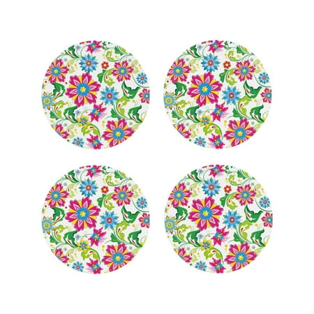 

Fuzoiu Vector Mexican Otomi Style Bright Print Leather Coasters Set Drink Coasters Set of 4 for Tabletop Protection Durable PVC Coasters Home Décor and Housewarming Gift-Round Shape