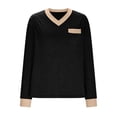 thumbnail image 6 of Jalioing V Neck Shirts for Women Color Block Long Sleeve Casual T Shirt Summer Loose Basic Tee with Pocket, 6 of 6