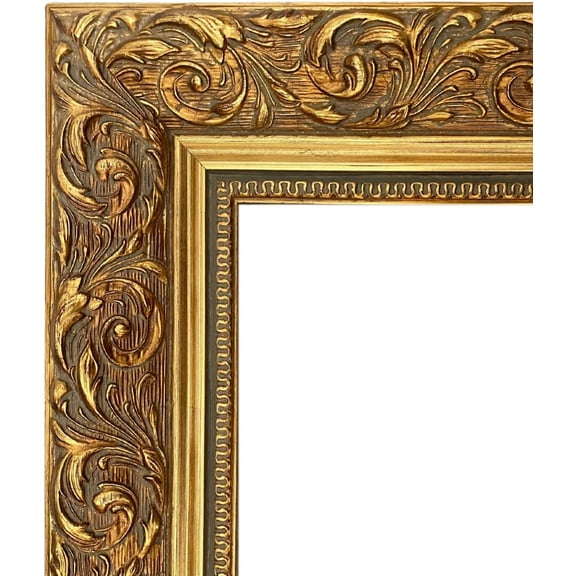 Ornate Embossed Wood Wall Picture Frame 2.5" Wide (8" x 10" Frame with Plexiglass & Backing Board, Antique Gold)