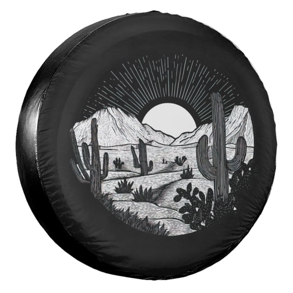KAKALAD Cacti Cactus Sunset 01 Spare Tire Cover Universal Vehicle Accessories Buckle Car Tools 14”in