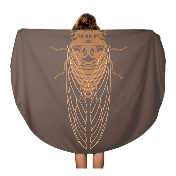 NUDECOR 60 inch Round Beach Towel Blanket Brown Airborne Cicada Insect Ancient Antique Arthropod Brood Bug Travel Circle Circular Towels Mat Tapestry Beach Throw