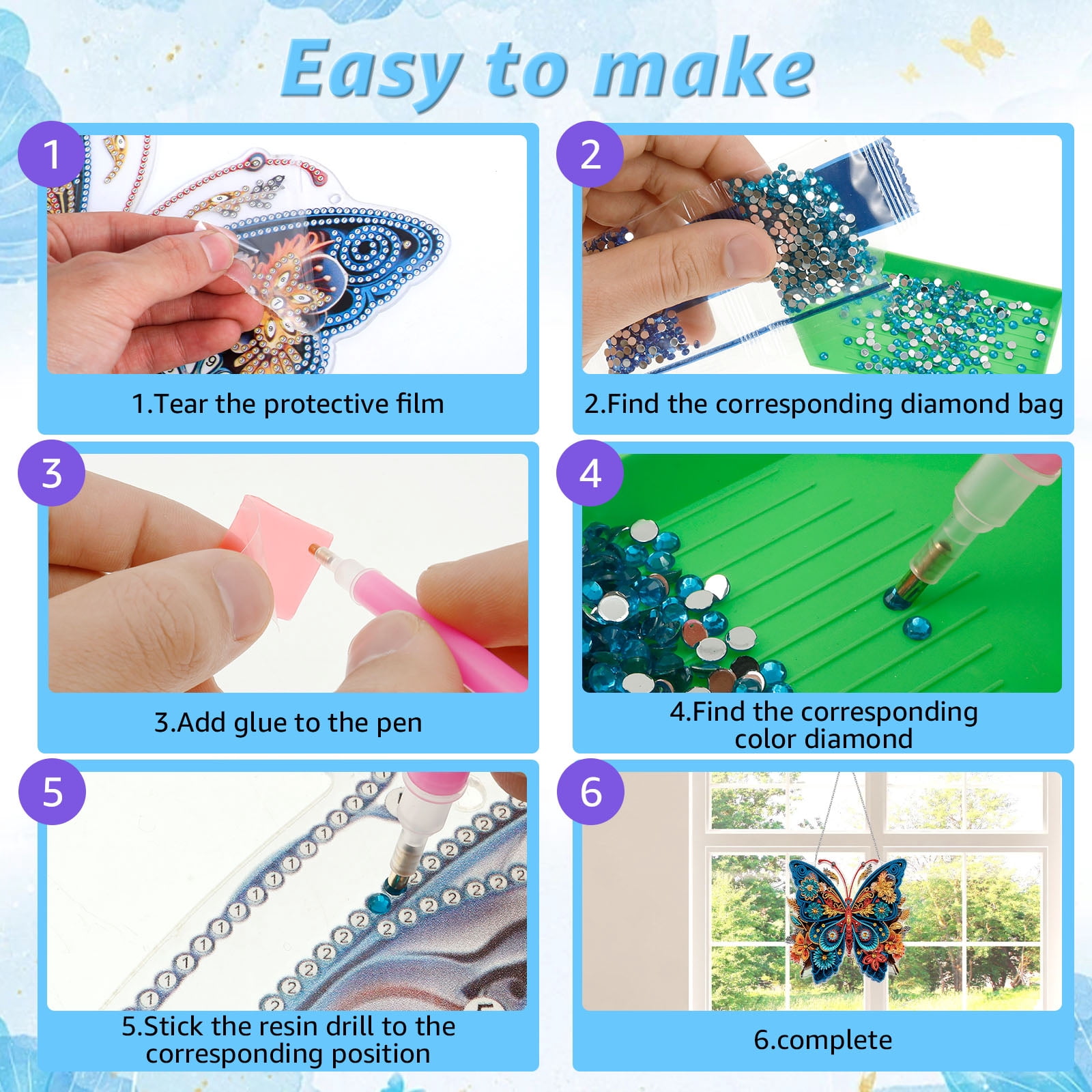 2 PACK DIY Hanging Diamond Art Pendant Painting Kit Butterfly, Special Crystal Gem Craft Painting Kit Ornament, Box Package,9.5x9.8inch