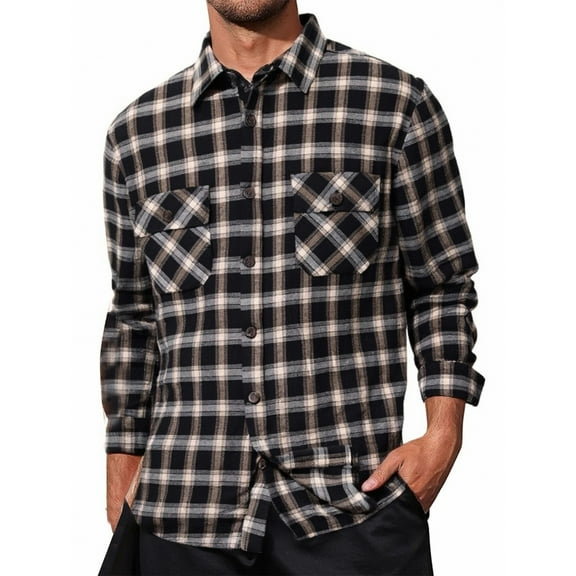 Dpytoraw Men's Casual Plaid Work Long Sleeve Shirt Lightweight Breathable Button Up Top For Everyday Wear And Outdoor Activities Men’s Wrinkle-Free Shirts