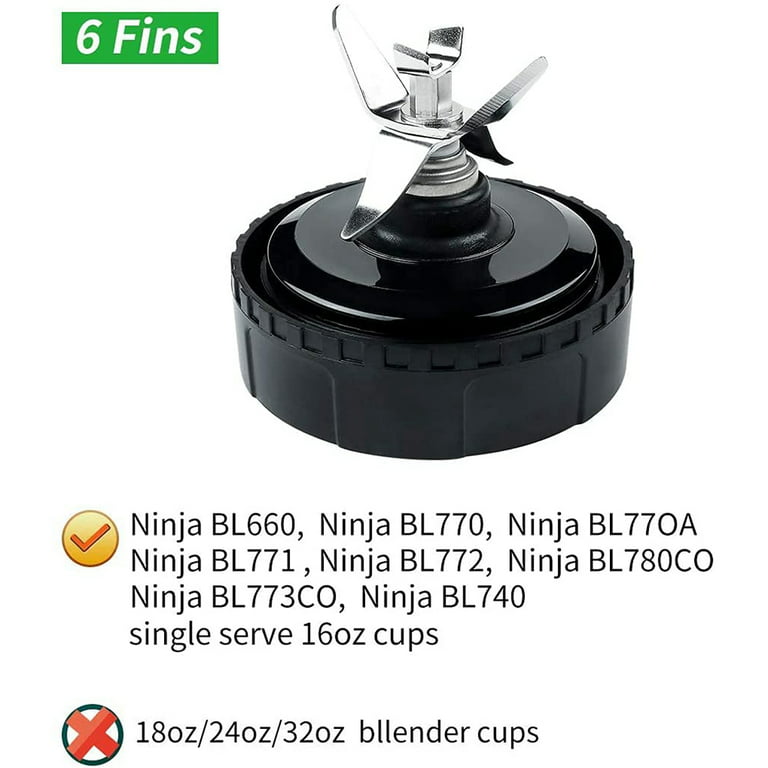Replacement Parts Compatible with Nutri Ninja, Blender Blade Assembly and 2  Pack Single Serve 16-Ounce Cup Set for BL770 BL780 BL660 Professional