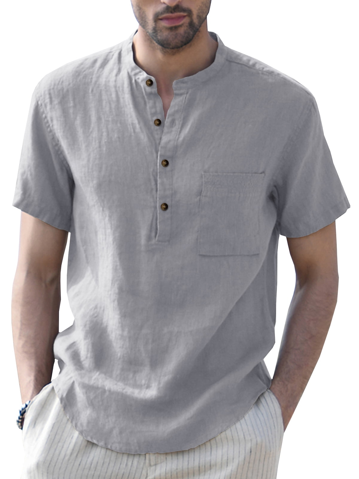Hotian Mens Big & Tall Half Button Short Sleeve Linen Henley Shirt with ...