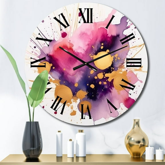 Designart "Strokes in Purple and Pink II" Fractals Oversized Wall Clock