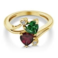 thumbnail image 3 of Gem Stone King 18K Yellow Gold Plated Silver Green Nano Emerald Red Rhodolite Garnet and White Moissanite Ring for Women (1.45 Cttw, Heart Shape 6MM, Gemstone May Birthstone, Size 6), 3 of 6