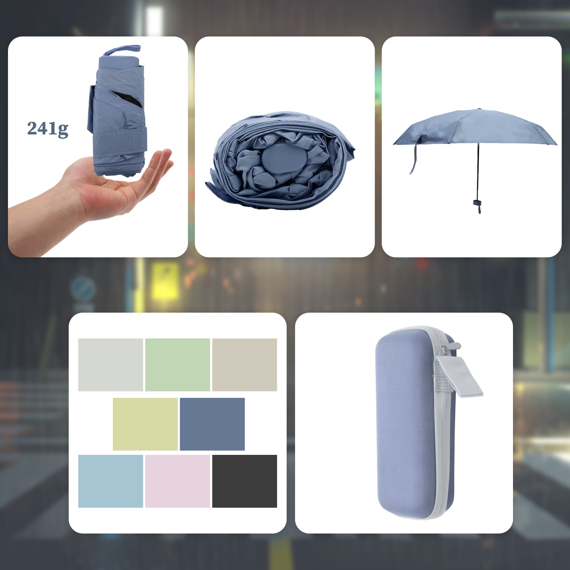 Unique Bargains Mini Umbrella with Storage Box Windproof Folding Umbrella Blue