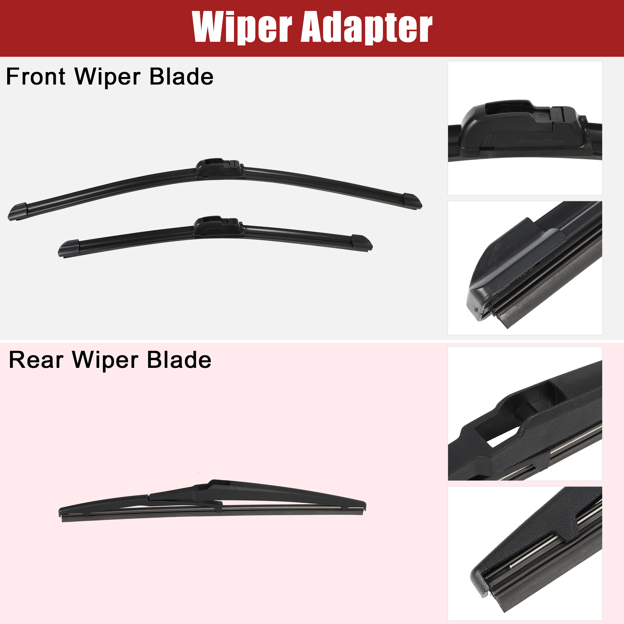 Unique Bargains 3 Pcs 24" 17" 12" Front Rear Windshield Wiper Blade Set Fit for Toyota RAV4 with J / U Hook Black