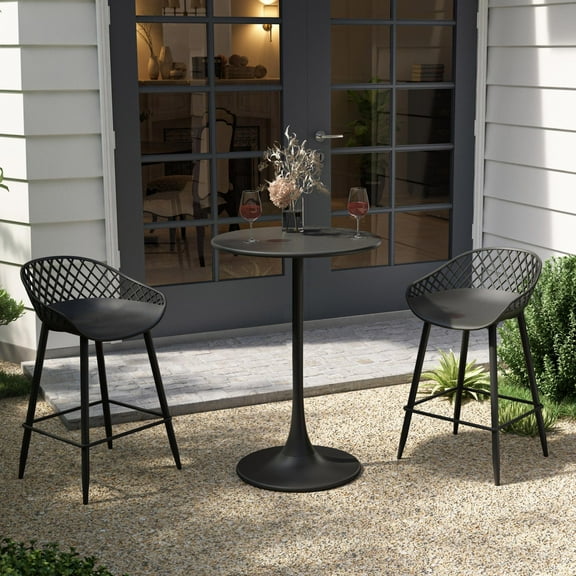 Kurv™ Series Bistro Counter Table   Kurv™ Counter Stool Set of 2 - Black Ergonimic Seat