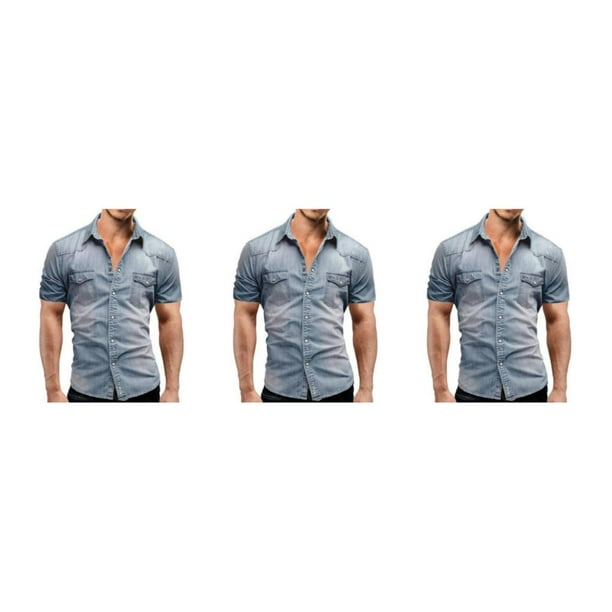 Camisa denim hombre manga corta cheap