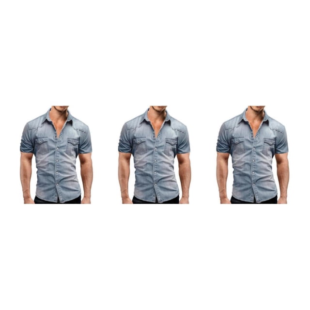 Minnieouse Camisa vaquera fina para hombre, , delgada, manga corta, estilo americano, cierre de botones, ropa de moda, camiseta de vaquero, azul Type1 NO1