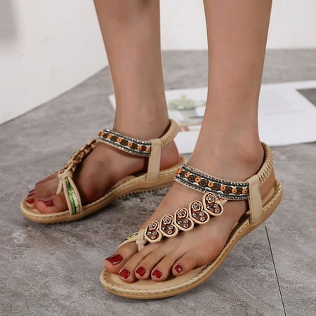 

Women Shoes Fashion Women s Ethnic Style Sandals Bohemian Retro Simple Casual Comfortable Flat Shoes Beige 6.5