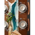thumbnail image 2 of Ldtrchee Teal Brown Table Runner 60 Inches, Contemporary Abstract Art Modern Bed Runner Dresser Scarves Tabletop for Indoor Outdoor Parties/Ceremony/Banquet, 13" x 60", 2 of 8