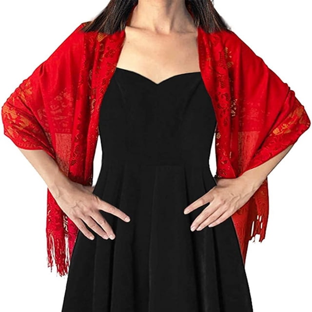 Bufanda floral para mujer, bufanda tipo capa, bufanda de encaje, bufanda con alas con borlas, envolturas de flecos de malla suave para bodas, fiestas