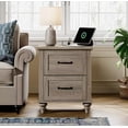 thumbnail image 2 of Side Table with 2 Drawers, Farmhouse End Table with Charging Station, Wooden Nightstand for Bedroom & Living Room, Grey, 2 of 7
