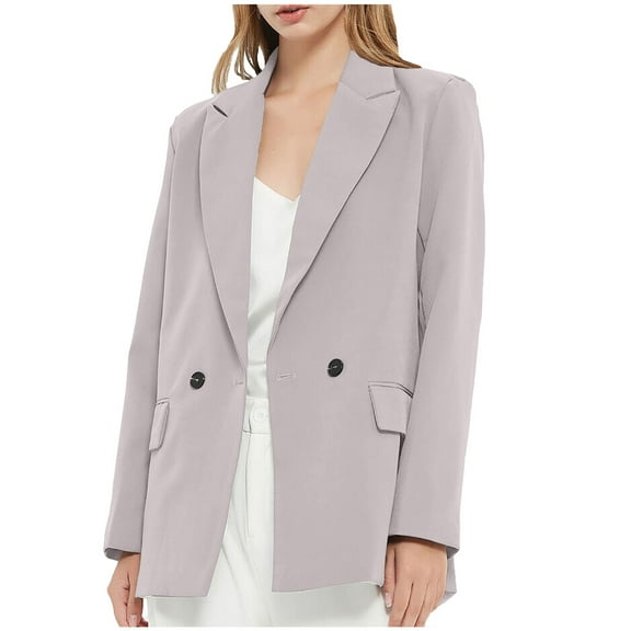 Herrnalise Jackets For Women Fashion Solid Color Long Sleeve Button Suit Coat Long Sleeve Hatless Casual Coat/Jacket Shackets For Women 2024 fall Gray,S