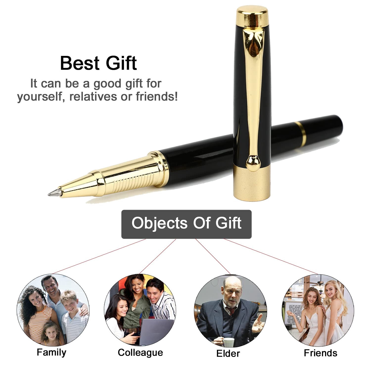 Ballpoint Pen Black Refill Luxury Line Width 0.5mm Ball Gift Set For Men & Women Professional Executive Office Nice Ballpens Classy Box (2 Black)