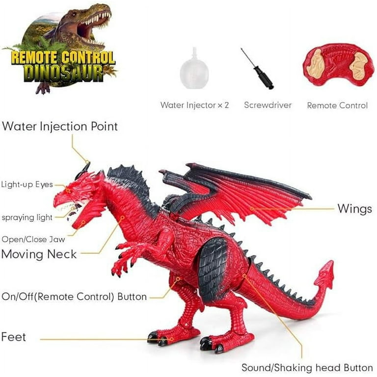 Contixo RC Dinosaur Toy with Fire Smoke, Walking, Flapping Wings