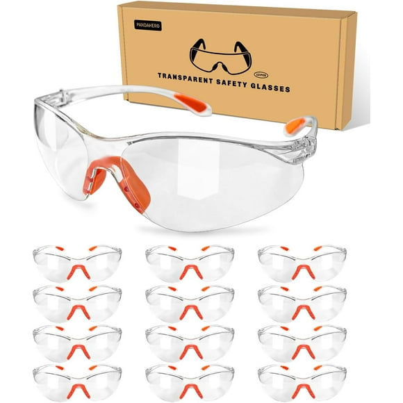 12 Packs Orange Safety Glasses for Men and Women - Clear Working Glasses and Goggles for Ultimate Eye Protection