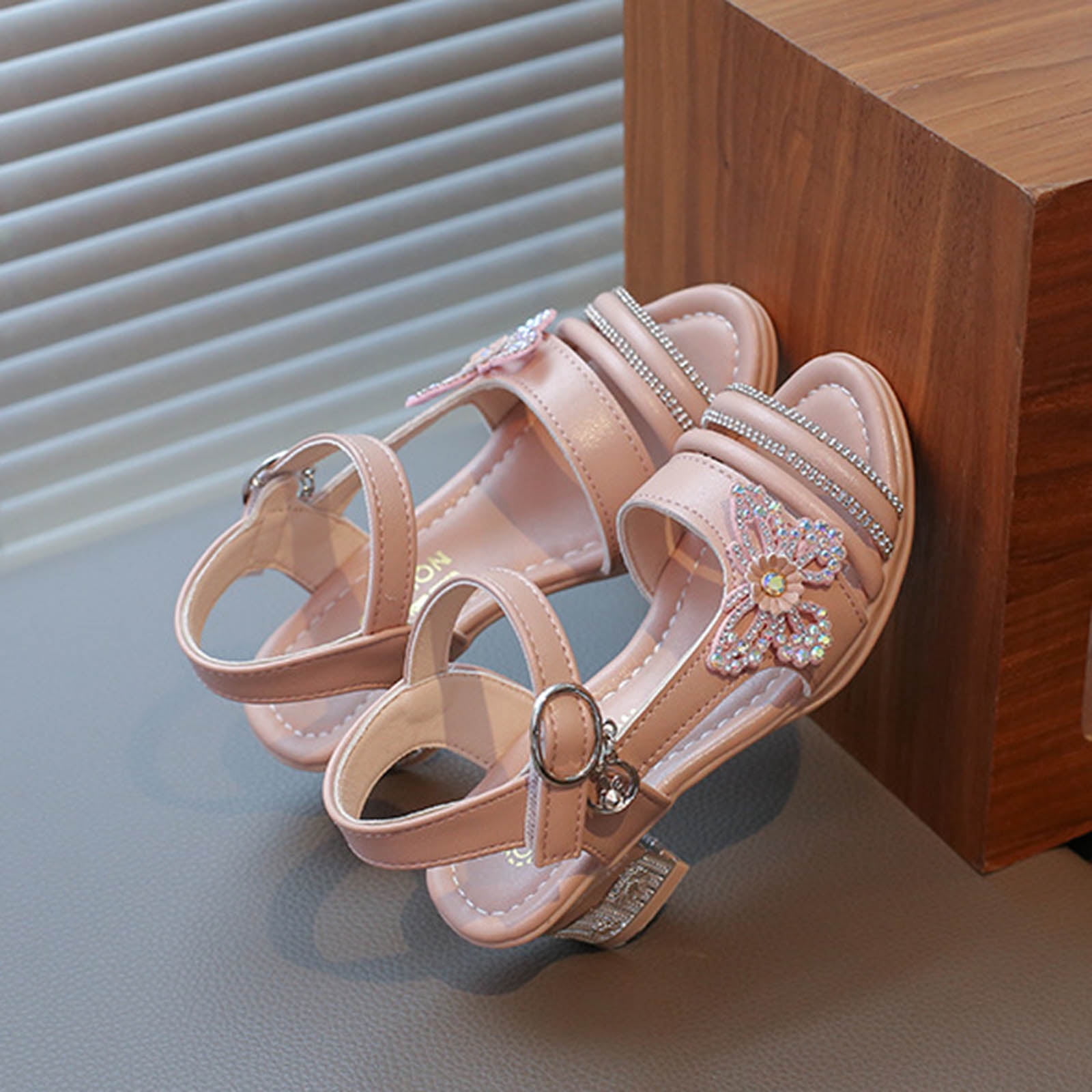 enyan Toddler Girls Shoes Girls Sandals - Big girl and Toddler Girl Sandals with Durable Leather and Glitter Straps, Summer Dress Shoes for Girls,Pink,Size 2