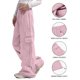 thumbnail image 5 of Pantalones cargo de mujer de cintura media y pierna ancha con bolsillos laterales - Ropa urbana elástica y holgada para viajar - Puños con cordón ajustable en los tobillos, poliéster, para todas la, 5 of 7