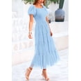 thumbnail image 3 of Vestido PRETTYGARDEN Midi con Fruncido, Mangas Abullonadas, Azul Claro, Talle S, 3 of 7