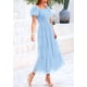 thumbnail image 3 of Vestido PRETTYGARDEN Midi Fruncido de Tul con Mangas Abullonadas Azul Claro M, 3 of 7
