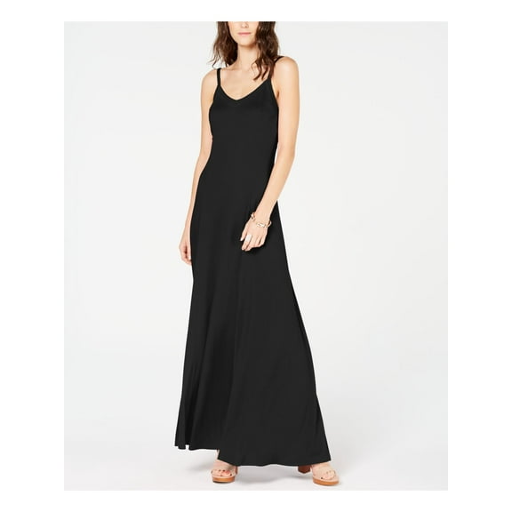 INC Womens Solid Scoop Neck Maxi Dress Black S
