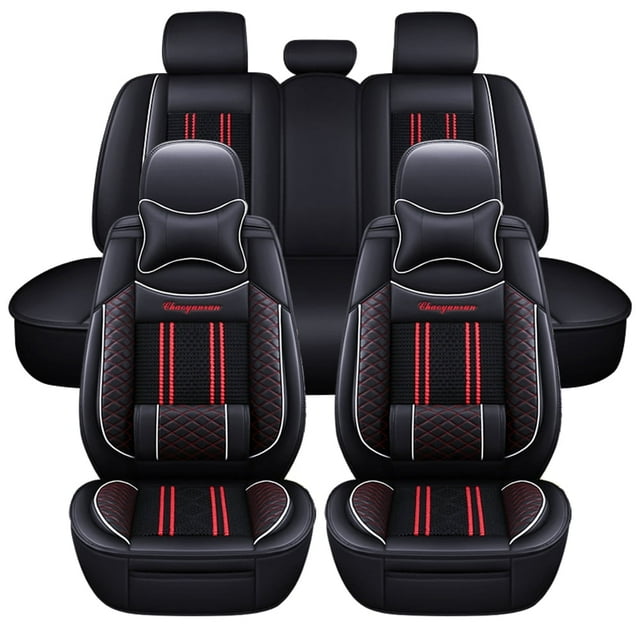 Maidao Car Seat Covers Leather Set Universal for Volkswagen for Arteon 2017-Present 5 Seats Waterproof Front Rear Cushion Protector with Pillow and Headrest Black