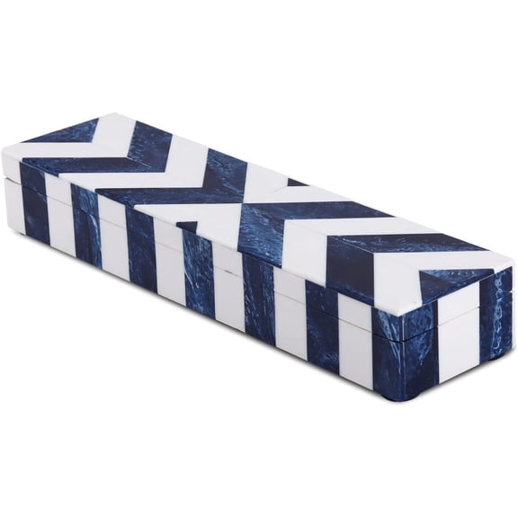 Handicrafts Home 10x2.5x1.5 Inch Chevron Blue Decorative Box, Slim Handcrafted Bone Inlay Jewelry Organizer for Watches & Pens