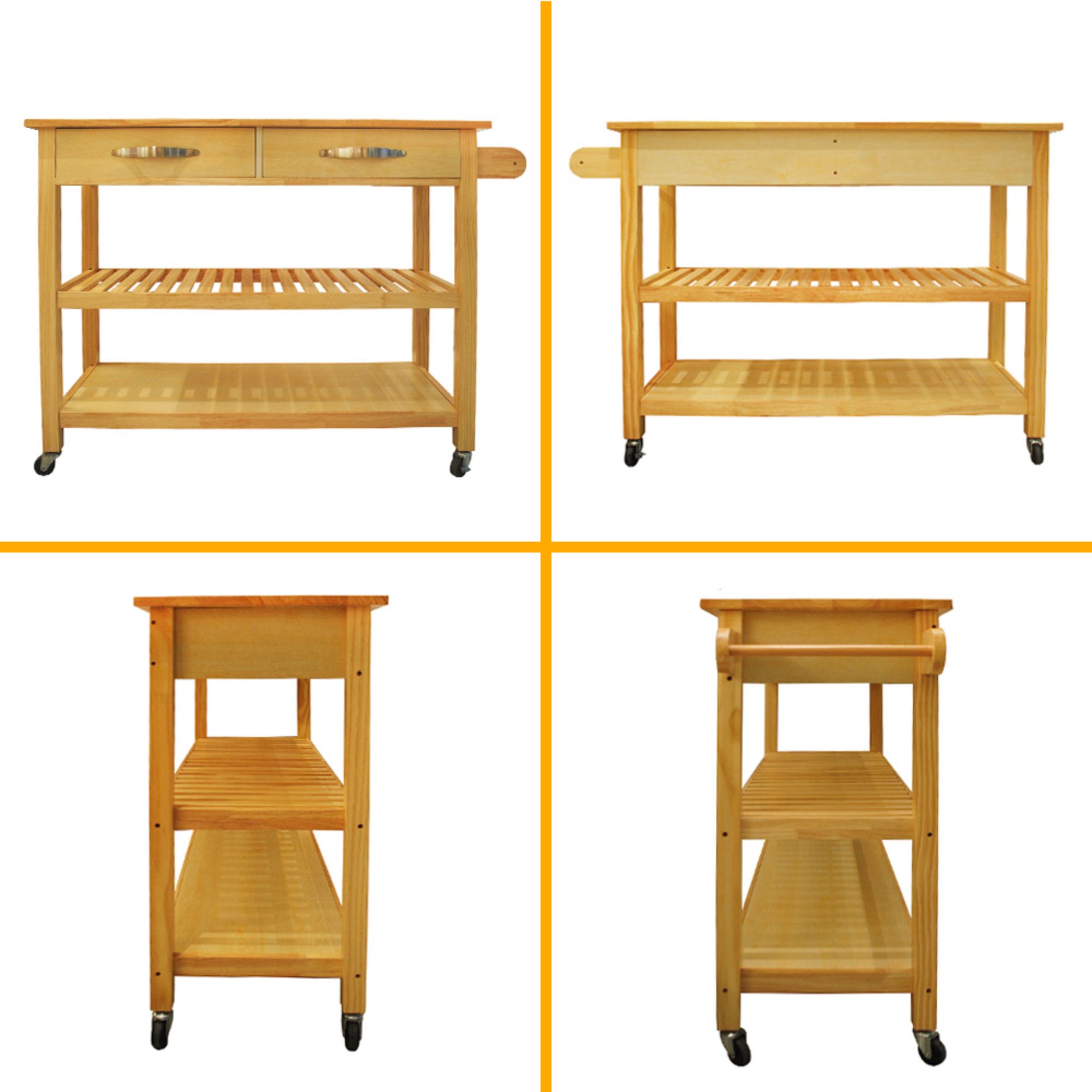 Aukfa Kitchen Cart,Kitchen Island Cart on Lockable Wheels and Two Drawers - Oak