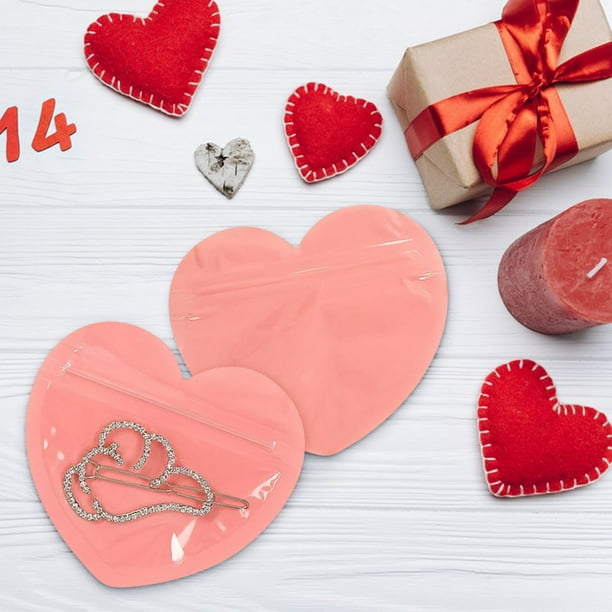 Bolsa autosellable para joyas con forma de corazón, bolsa pequeña para regalar, bolsa sellada con amor, dulces para San Valentín.