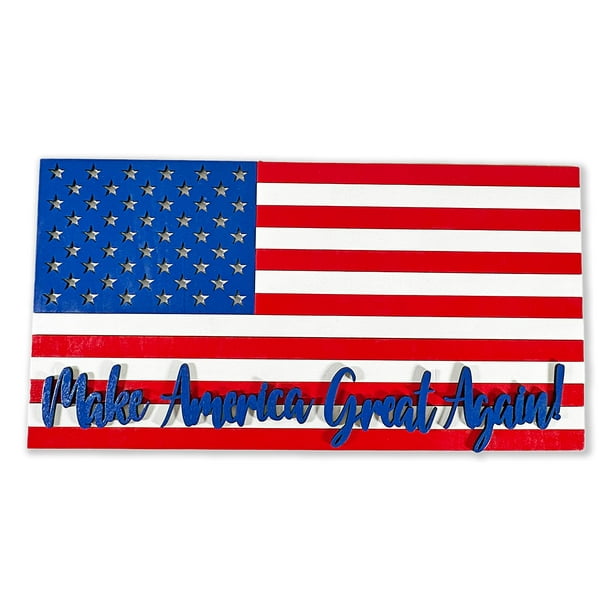 Urbalabs Wood USA Flag Make American Great Again 25" Inch 3D Layered