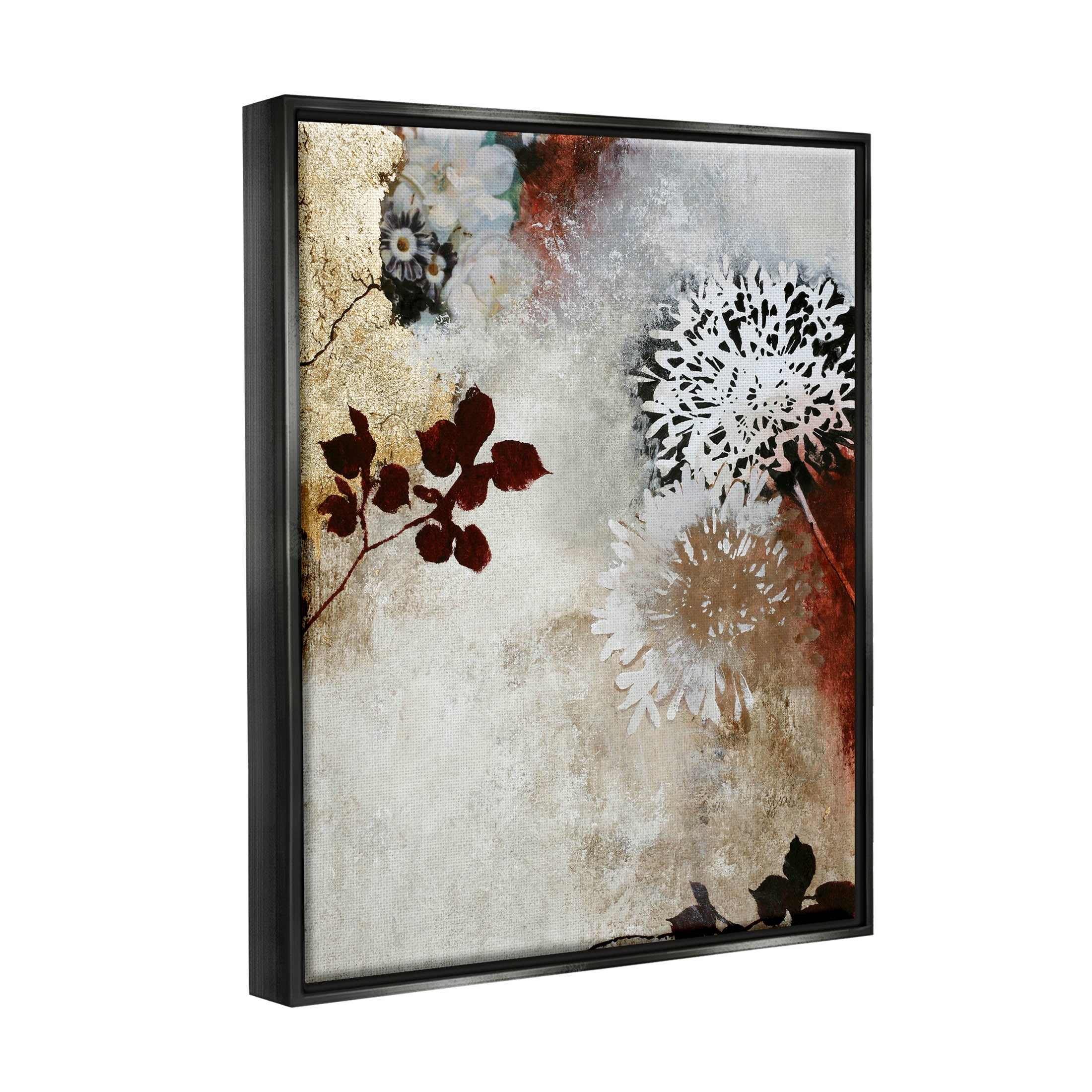 Flower Blossom Silhouette Outlines Abstract Graphic Art Jet Black Framed Art Print Wall Art