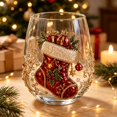 thumbnail image 3 of 3D Christmas Glass Art Cup, Elegant Christmas Stocking Pattern Drinking Cup, Clear Stemless Glass for Coffee Tea Juice Holiday Celebration, 3 of 7