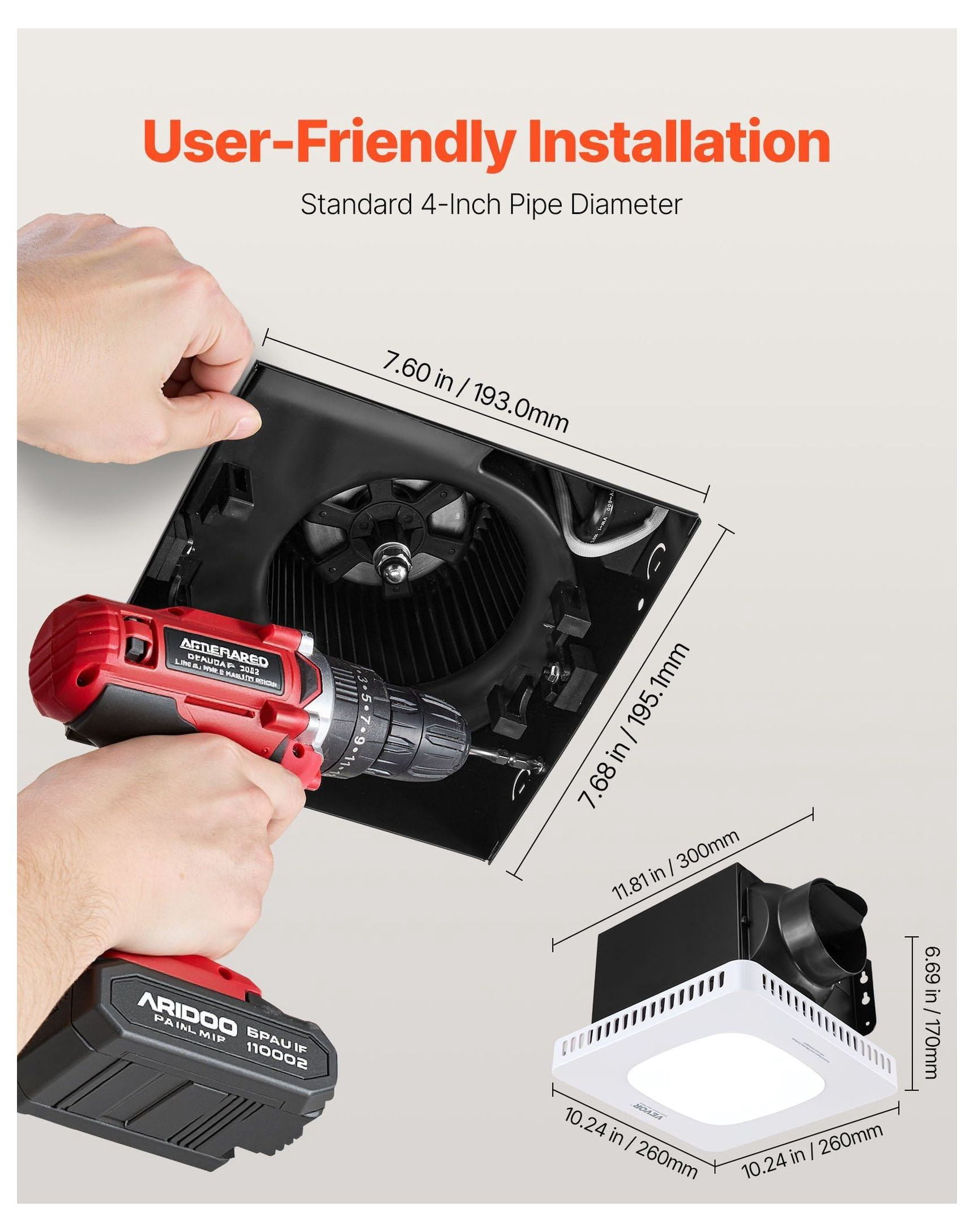 Bathroom Exhaust Fan with LED Light, 80 CFM Quiet Vent Fan, Adjustable Color Temp