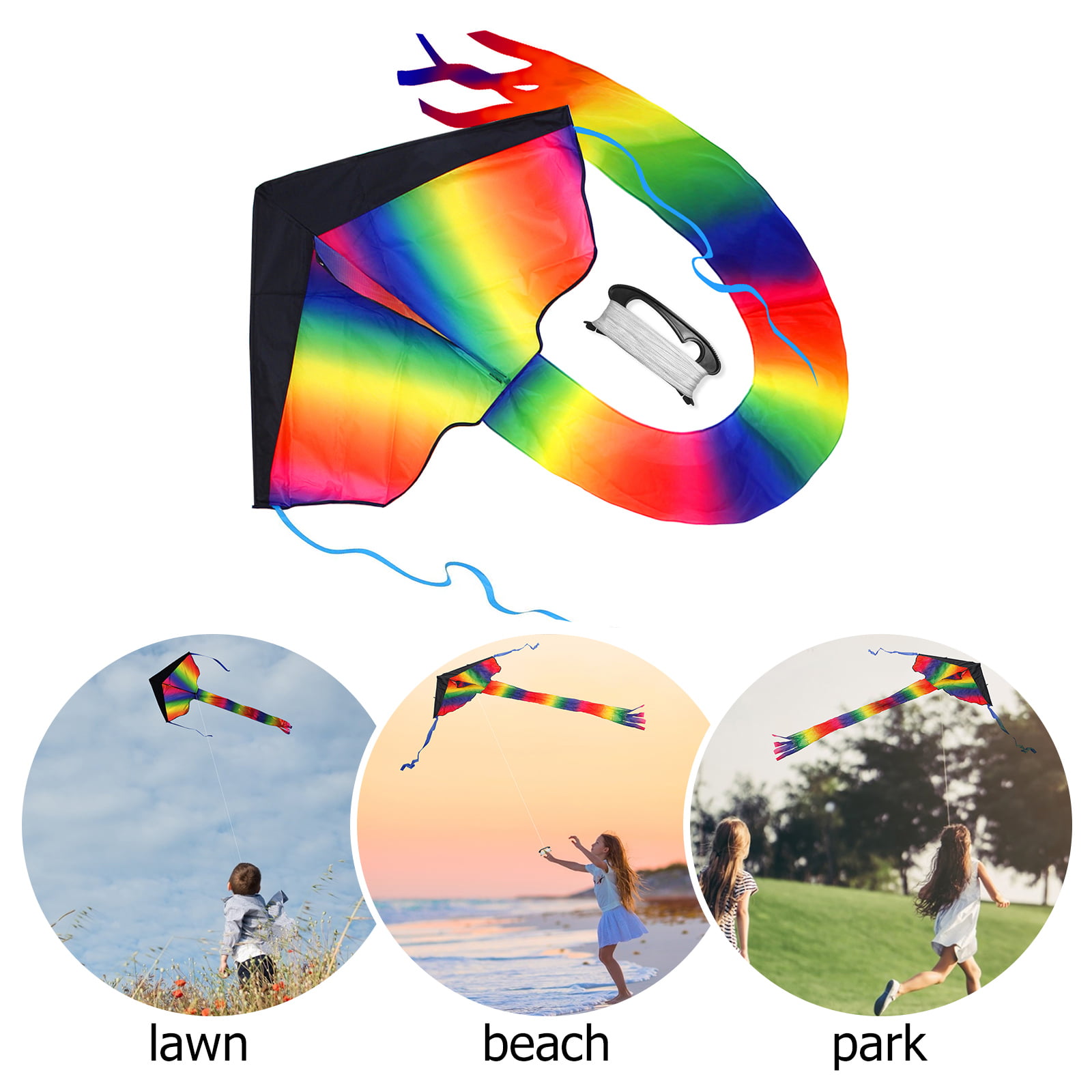 New Big Huge String Rainbow Flying Kite Kids Children Game Child Fun Toy Y8U9 