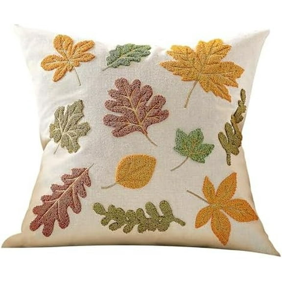 Autumn Decorative Cushion Cover, Embroidered Velvet Maple Leaves and Pumpkin Design for Sofa and Living Room, Perfect Fall Fall Home Decor Throw Pillow