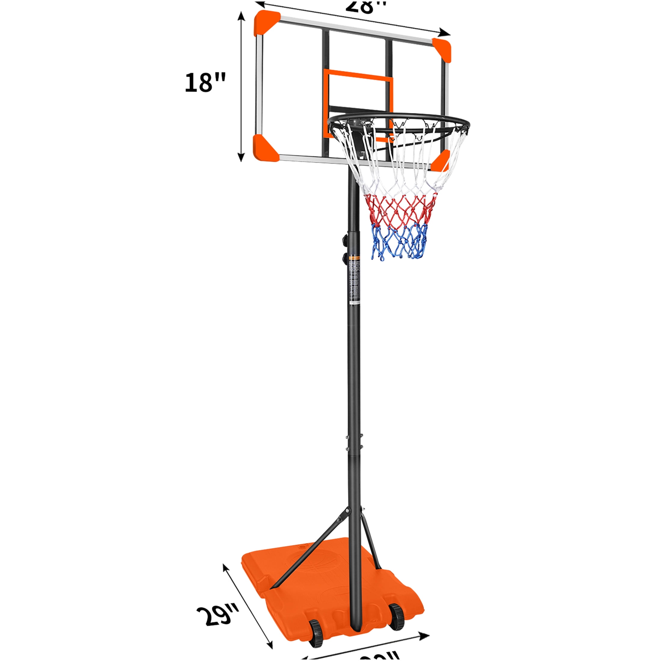 JERFIT Portable Basketball Hoop with Wheels, 5.6-7ft Height Adjustable Goal System for Youth Kids, 28" Backboard, Indoor Outdoor Use with Sand/Water Base