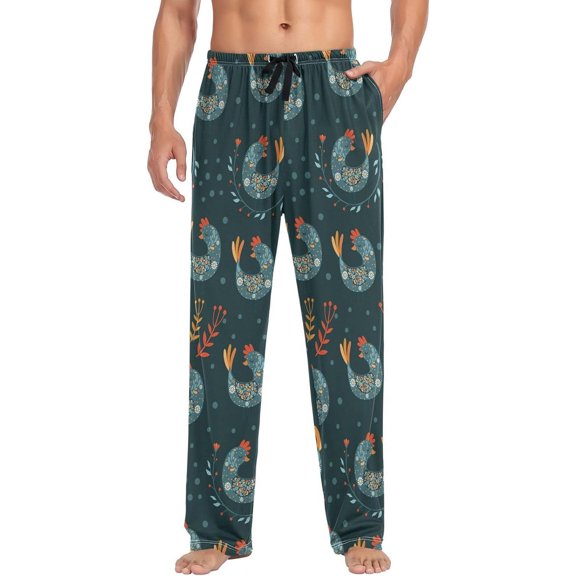 GZHJMY Men’s Cotton Pajama Pant – Floral Chicken Print Lounge Pjs Bottom with Pockets Drawstring, Pajama Bottoms for Home and Rest, Small